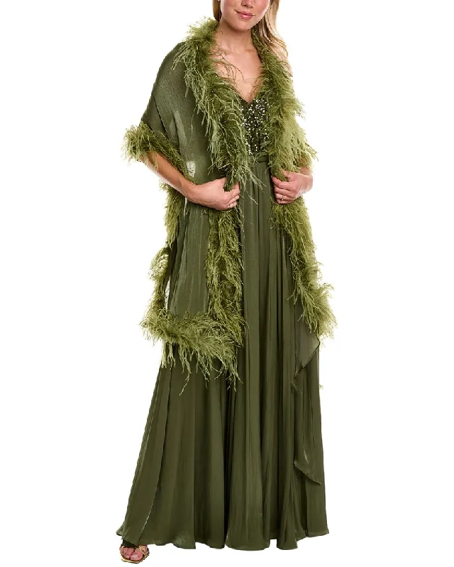 Badgley Mischka Feather Wrap Gown Y2K unclassified dresses