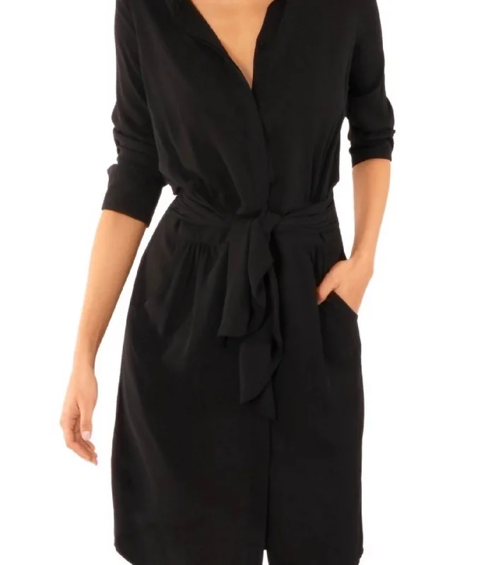 Breezy Blouson Chiffon Dress In Black Dark color unclassified dresses