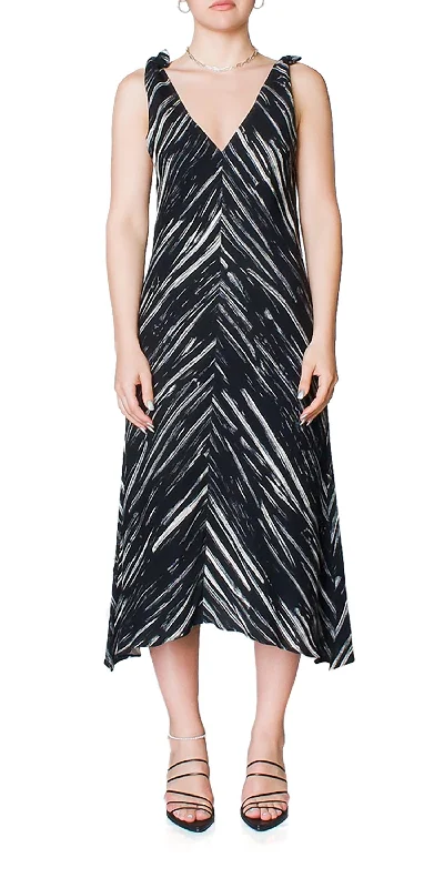 Brushstroke Sleeveless Knot Dress In Black/ecru Brushstroke Halter unclassified dresses