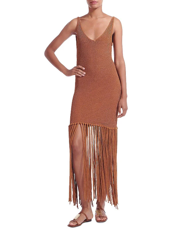 Cosette Womens Crochet Fringe Sheath Dress Chiffon unclassified dresses