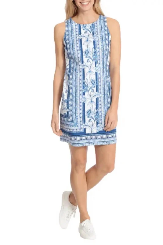 Cotton Shift Dress In White/blue Multi Fashionable unclassified dresses