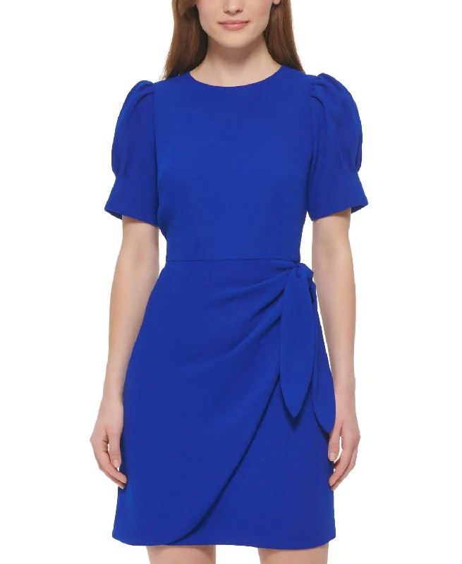 Crepe Novelty Sleeve Wrap Tie Dress In Cobalt Chic unclassified dresses