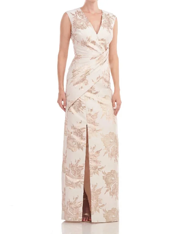 Donna Column Gown In Champagne Travel unclassified dresses