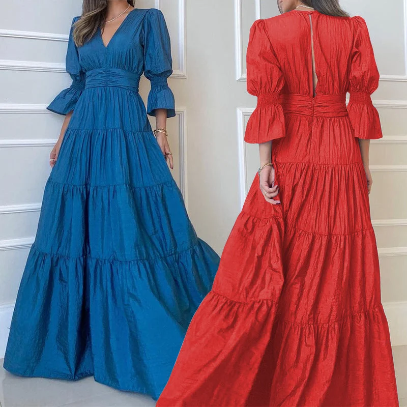 Elegant Women's Fashion Long Sleeve Midi Dress Sexy Maxi Skirt