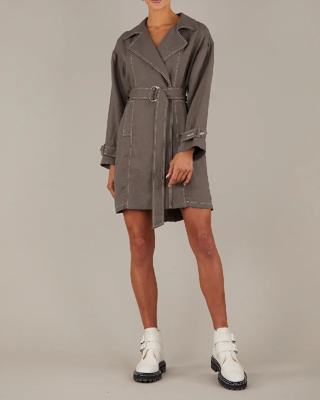 Elvie Linen Trench Jacket - Khaki Lounge unclassified dresses