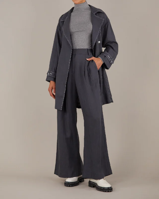 Elvie Linen Trench Jacket - Evening Blue Trendy new unclassified dresses