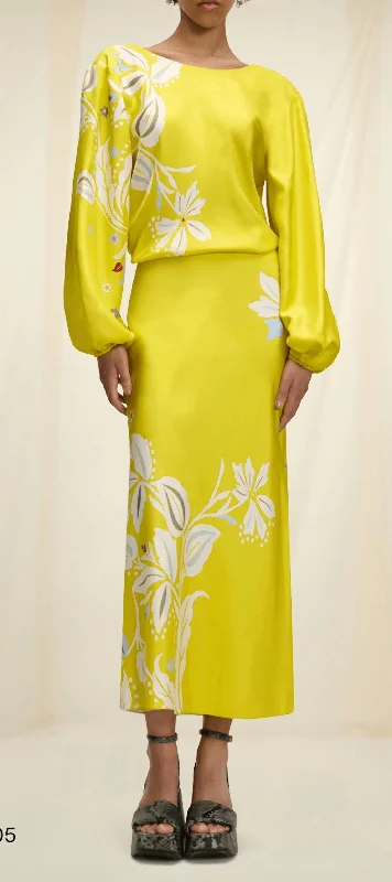 Flower Whirl Dress In Yellow Cream Blue Mix Office unclassified dresses