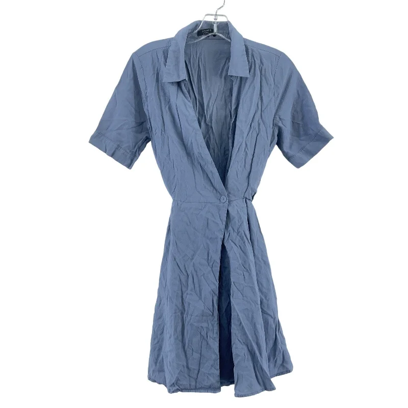 FRNCH Blue Waist Tie Wrap Dress Knee Length Cotton Blend Women’s Size Small One-shoulder unclassified dresses