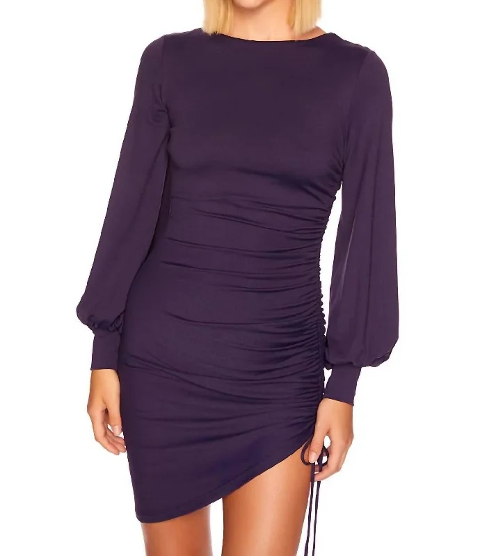 Gathered Sleeve Dress In Eggplant Long unclassified dresses