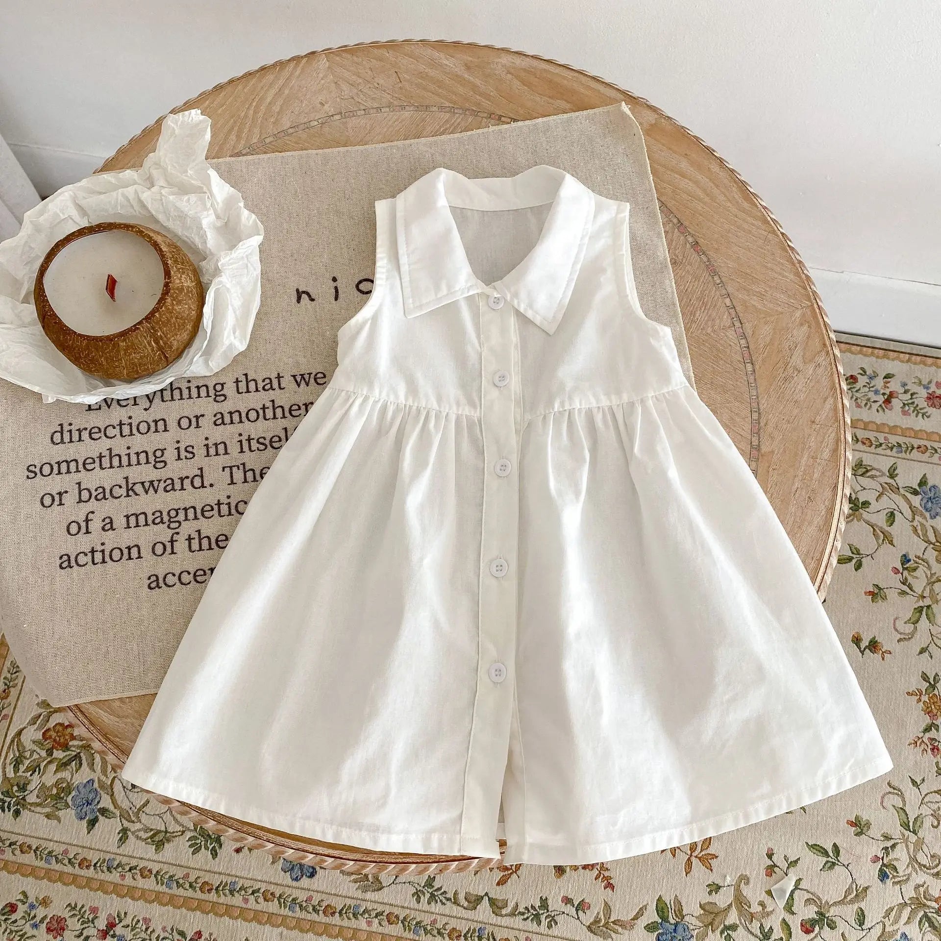 Girls White Button-breasted Dress Travel unclassified dresses