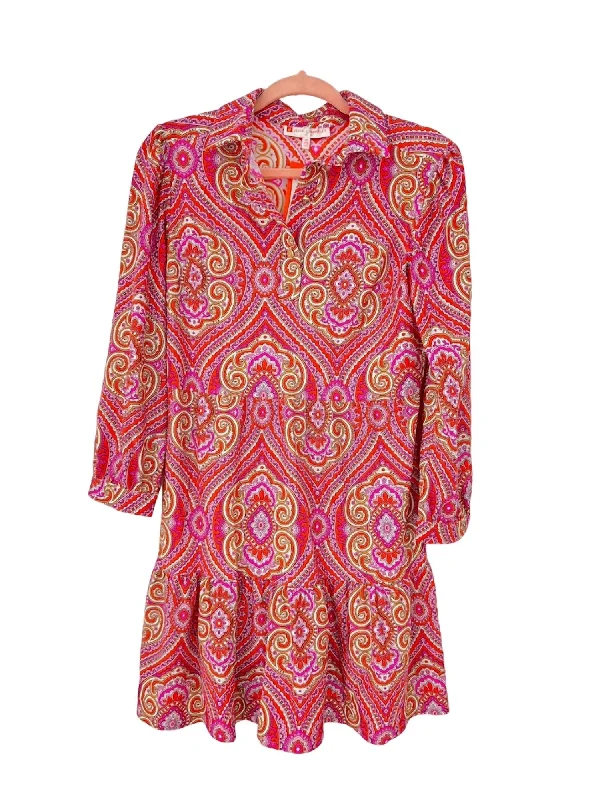 Henley Dress In Paisley Medallion Hot Pink Knitted unclassified dresses