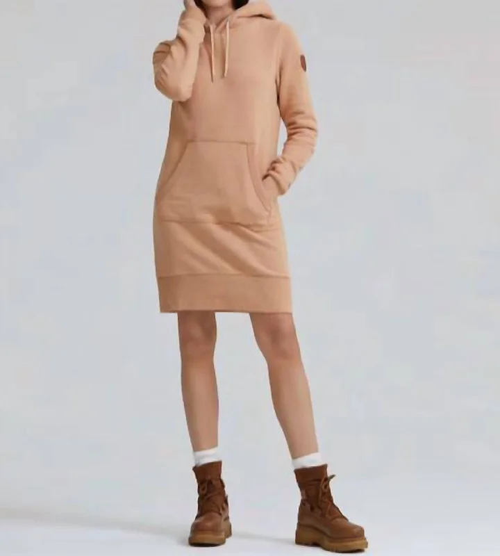 Hoodie Dress In Tan Off-shoulder unclassified dresses