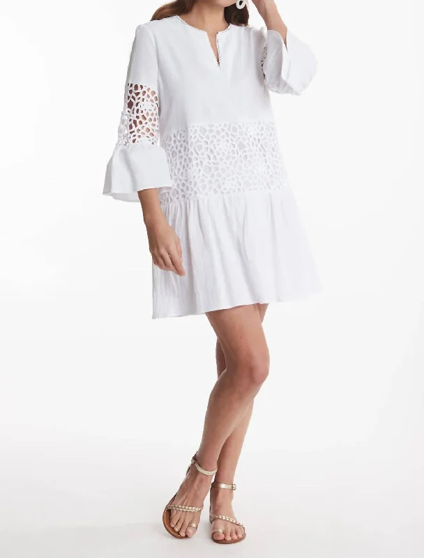 Izzy Eyelet Topper Dress In White Printed unclassified dresses