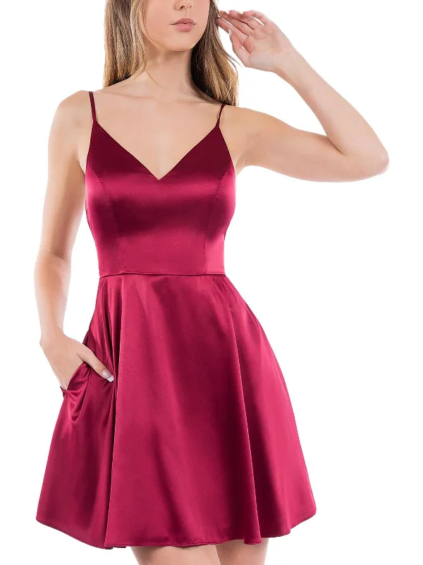 Juniors B Darlin Womens Satin Mash Inset Fit & Flare Dress Trendy new unclassified dresses