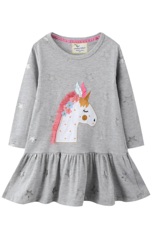 Kids Frocks New Autumn Baby Girls Clothes Dress Toddler Cotton star unicorn applique tassels Dress for Kids 2-7 Years Ruched unclassified dresses