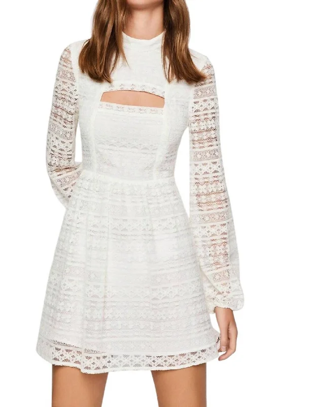 Lace Mini Dress Peak A Boo Long Sleeve Flare Dress In Ivory Cozy Maxi Dress