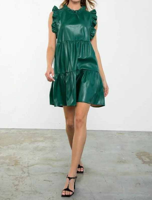 Leather Dress In Evergreen Ruched unclassified dresses