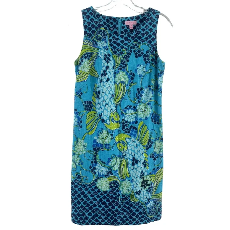 Lilly Pulitzer Blue Koi Fish Print Sheath Dress Women’s Size 4 Cotton Blend Office unclassified dresses