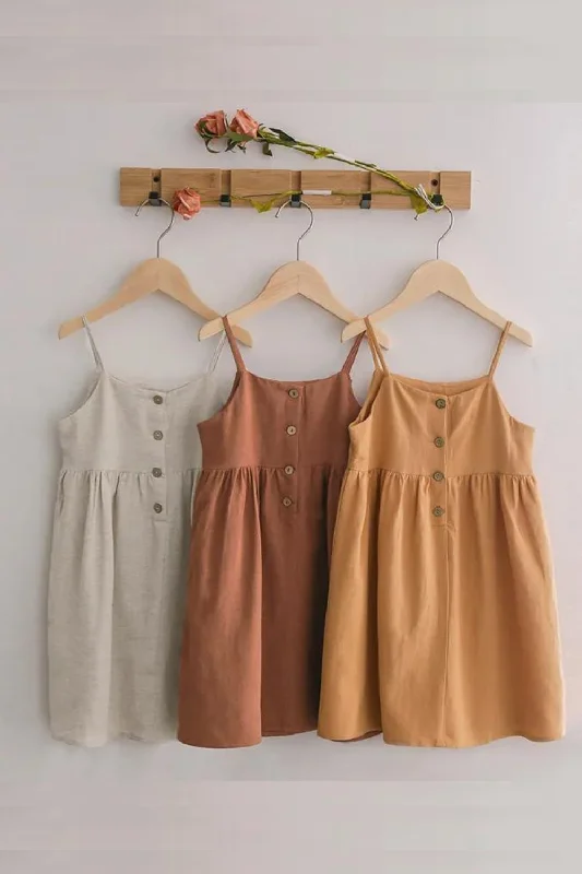 Linen Girl Summer Dress Casual Strapless Button Dress For Kids Girl Corset unclassified dresses