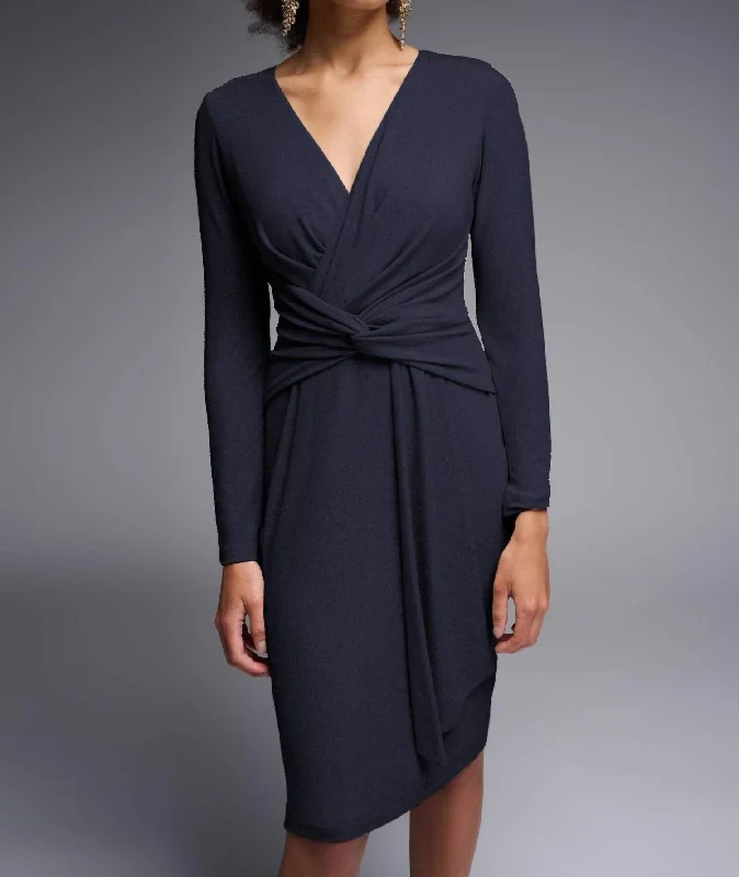 Lurex Wrap Sheath Dress In Navy Silk unclassified dresses