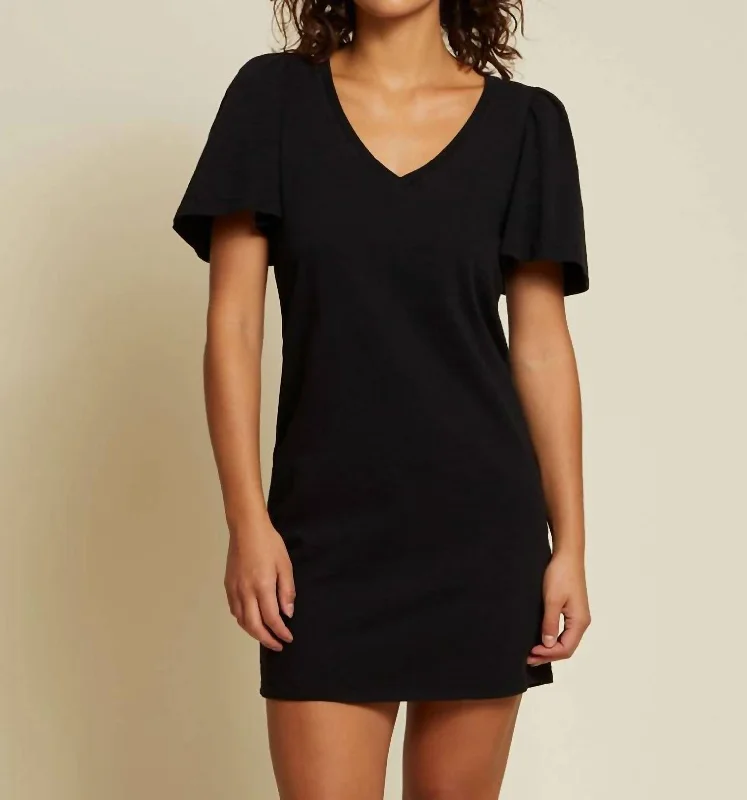 Mallory Flutter Sleeve Dress In Jet Black Winter unclassified dresses