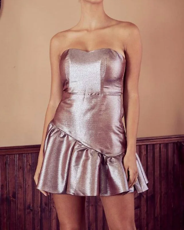 Metallic Strapless Dress In Toffee Casual unclassified dresses