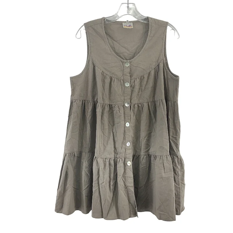 Noelle Beige Button-Down Sleeveless V-Neck A-Line Dress Women S NWT Cotton/Linen Ruched unclassified dresses