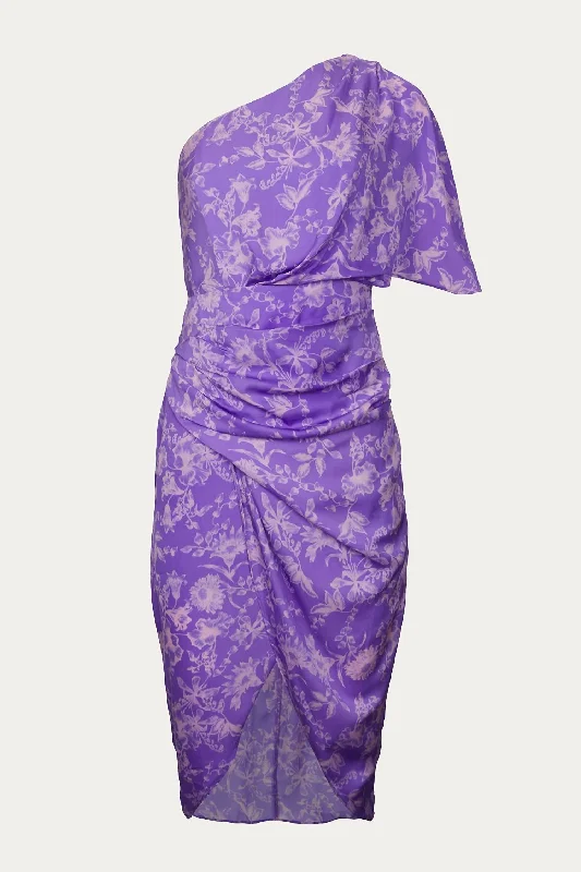 One-Shoulder Draped Asymmetric Dress In Lavender Multi Bright color unclassified dresses