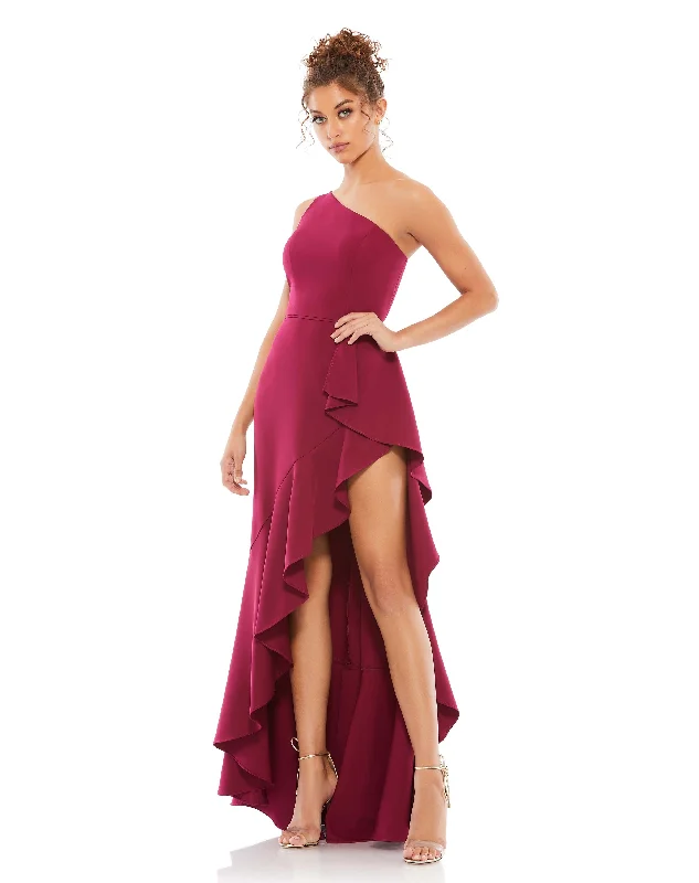 One Shoulder High Slit Ruffle Gown Soft fabric unclassified dresses