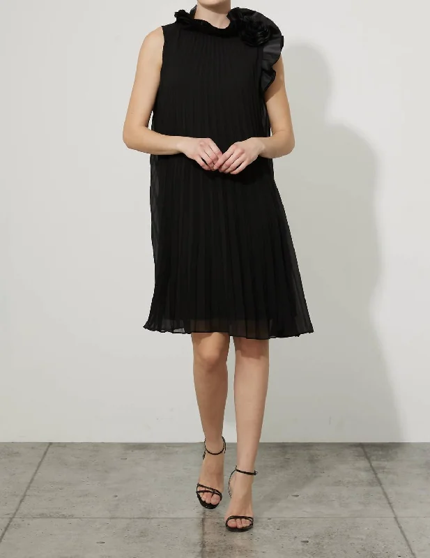 Pleated A-Line Dress in Black Petite unclassified dresses