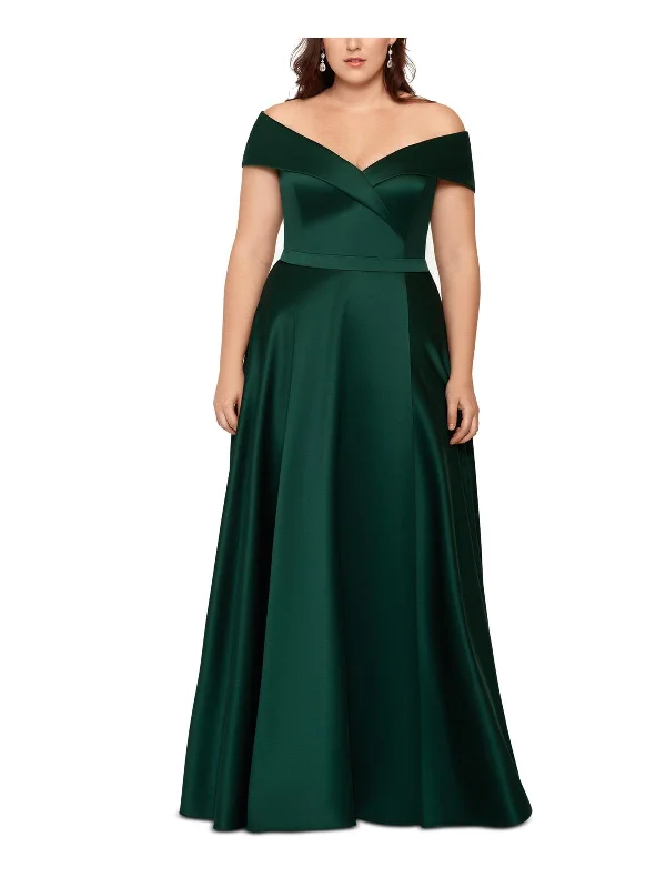 Plus Womens Off-The-Shoulder Satin Evening Dress Velvet unclassified dresses