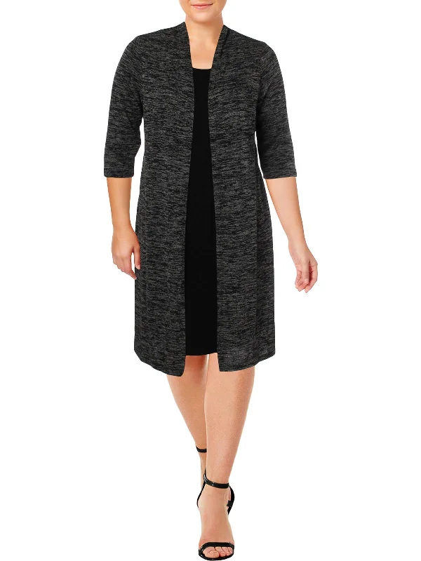 Plus Womens Ribbed Marled Dress With Cardigan A-line unclassified dresses