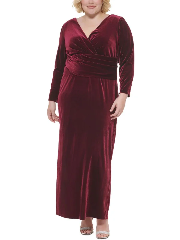 Plus Womens Velvet Surplice Evening Dress Velvet unclassified dresses