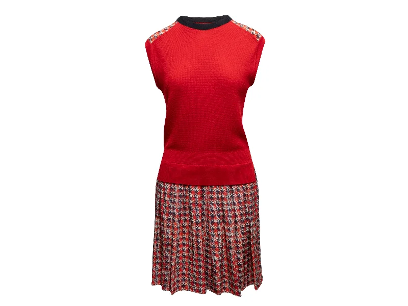 Red & Multicolor Louis Vuitton Wool & Silk Sleeveless Dress Size US M Petite unclassified dresses