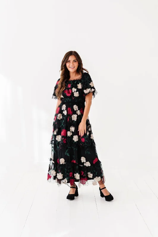 Roma Ruffle Tiered Dress in Black Holiday unclassified dresses