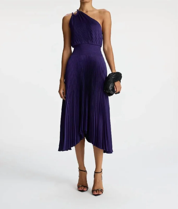 Ruby Satin Pleated Dress In Purple Earthy tone unclassified dresses