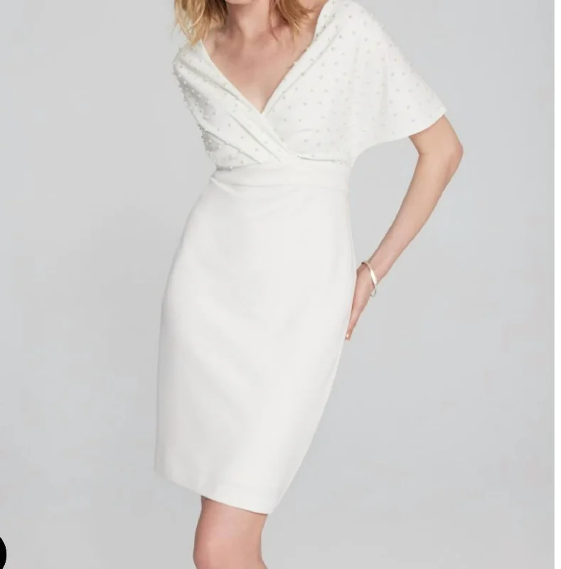 Scuba Crepe Wrap Dress With Pearl Detail 241761 In Vanilla Vintage unclassified dresses