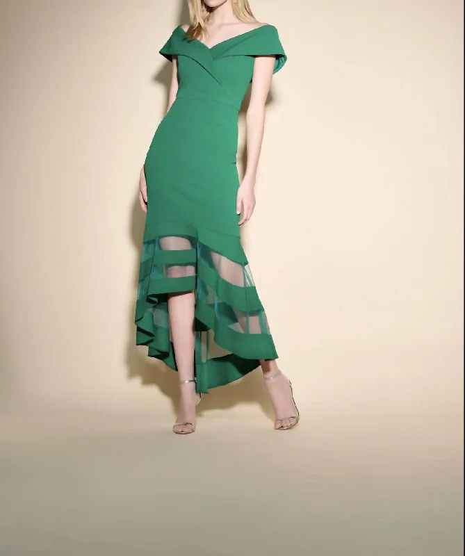 Sheer Panel Dress In Emerald Green Floral unclassified dresses