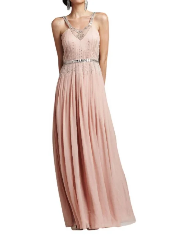 Silk Grecian Beaded Rhinestone Crystal Dress In Pink Boho unclassified dresses