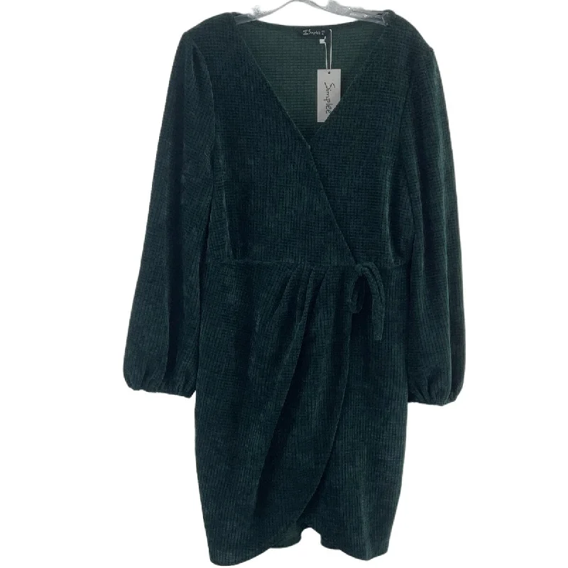 Simplee Green Velvet Wrap Dress Women’s Large NWT Knee Length, Polyester Office unclassified dresses