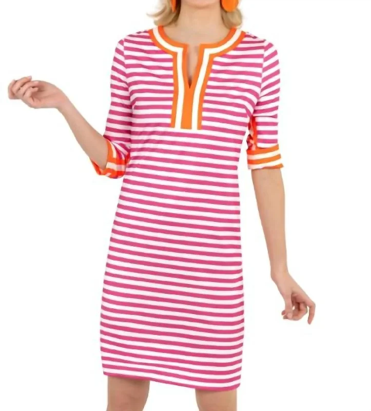 Split Neck Dress - The Hinckley In Pink Bold pattern unclassified dresses