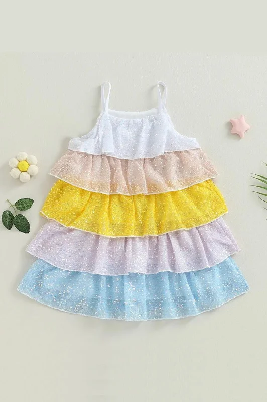 Summer Kids Girls Dress Contrast Ruffles Sleeveless Dress Casual Clothes Princess Dress Unique unclassified dresses