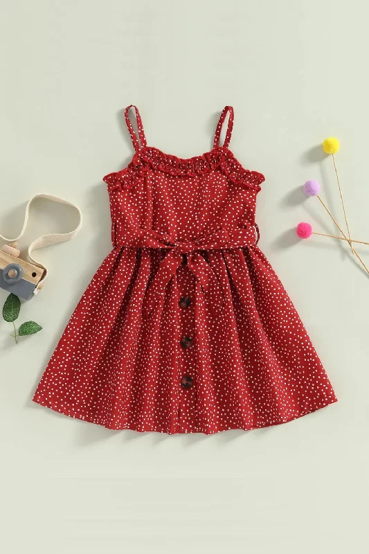 Toddler Infant Kids Girl Dress Summer Sleeveless V Neck Dots Print Button Dresses For Girls Budget-friendly unclassified dresses