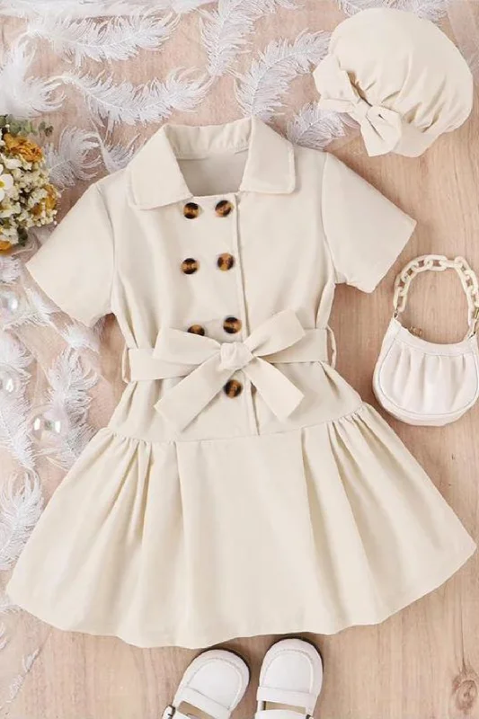 Toddler Kid Girl Dress Casual Button Belt Dresses For Girls Hat Summer Children Clothing Discounted unclassified dresses