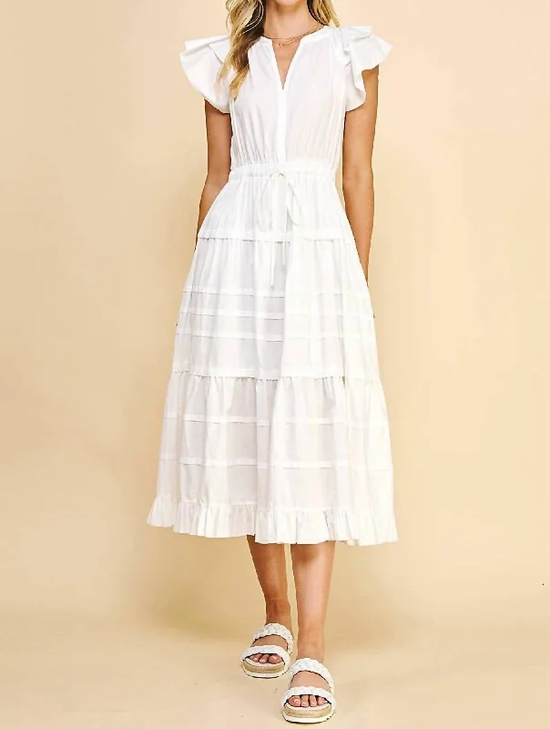 Trixie Tiered Dress In White Earthy tone unclassified dresses