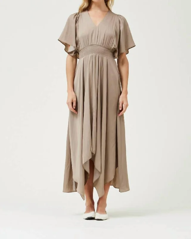 Unbalanced Skirt Maxi Dress In Desert Taupe Pleated A-line Skirt