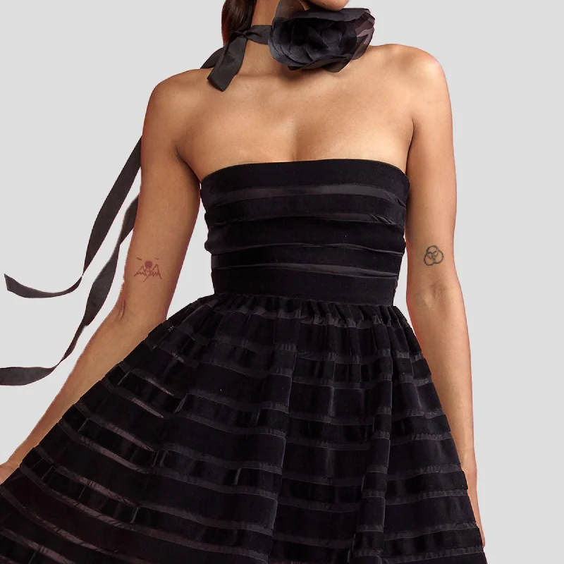 VELVET RIBBON MESH STRAPLESS DRESS Wrap unclassified dresses