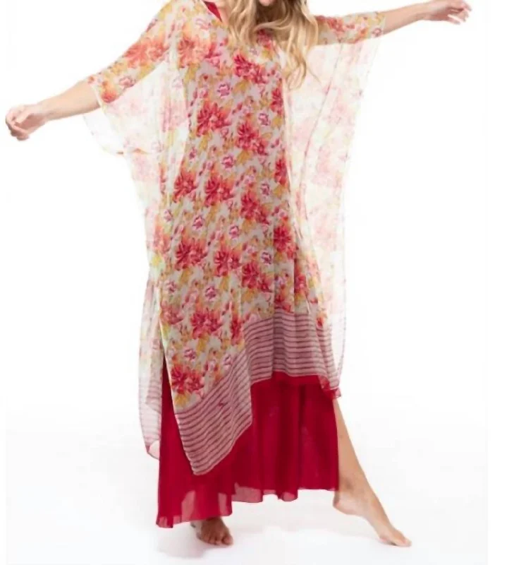 Venus Dress Hand Block Printed In Chiffon In Red Metallic unclassified dresses