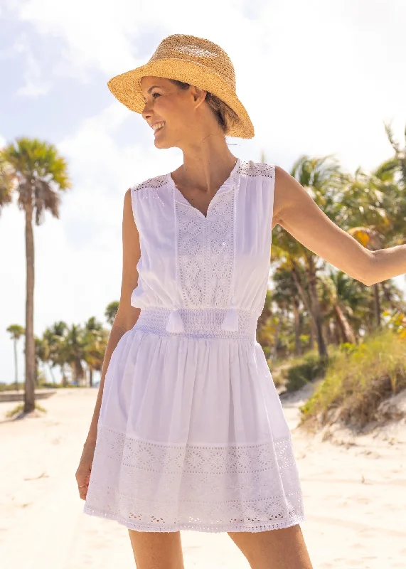 White Eyelet Sleeveless Dress Spring unclassified dresses