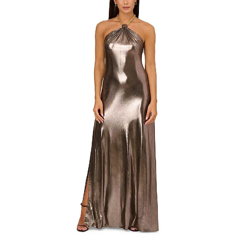 Womens Chained Neck Metallic Evening Dress High-low unclassified dresses